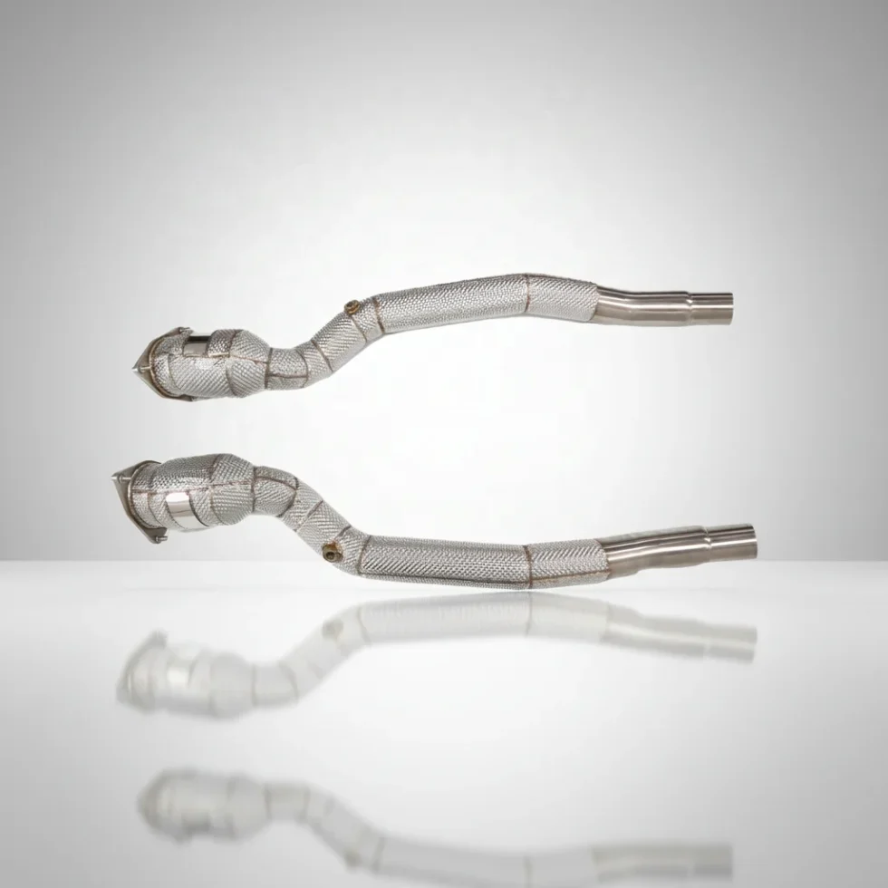BNB Titaniumz Stainless Steel Exhaust Downpipe for Ferrari FF 6.2L With Heat Shield Silvery