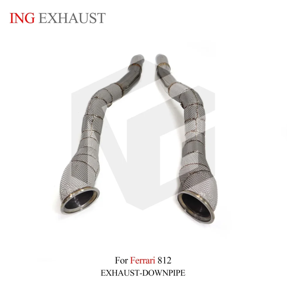 BNB Titaniumz Stainless Steel High-Flow Heat Shield Downpipe for Ferrari 812 Silvery