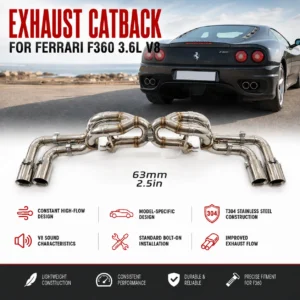 BNB Titaniumz Stainless Steel Catback Straight Pipe for Ferrari 360 3.6L V8