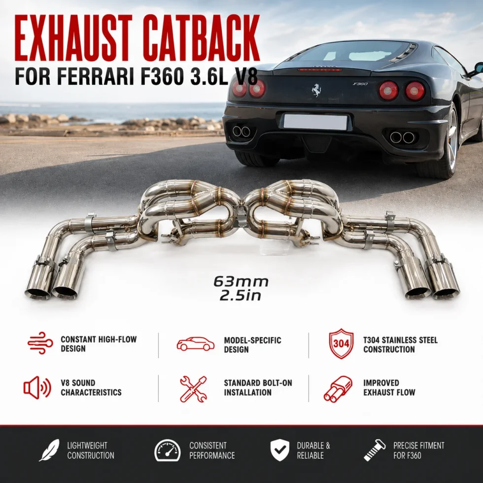 BNB Titaniumz Stainless Steel Catback Straight Pipe for Ferrari 360 3.6L V8