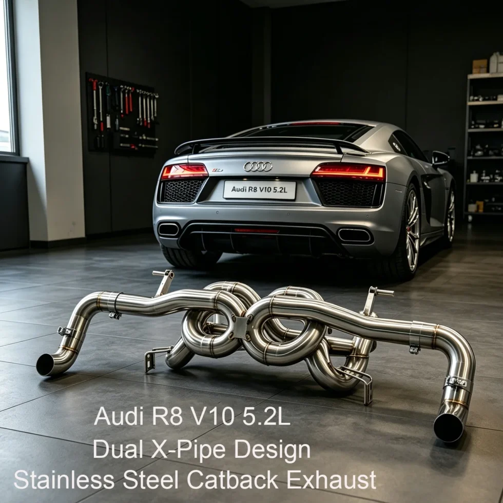 BNB Titaniumz Audi R8 V10 5.2L Catback Exhaust Dual X-Pipe Stainless Steel