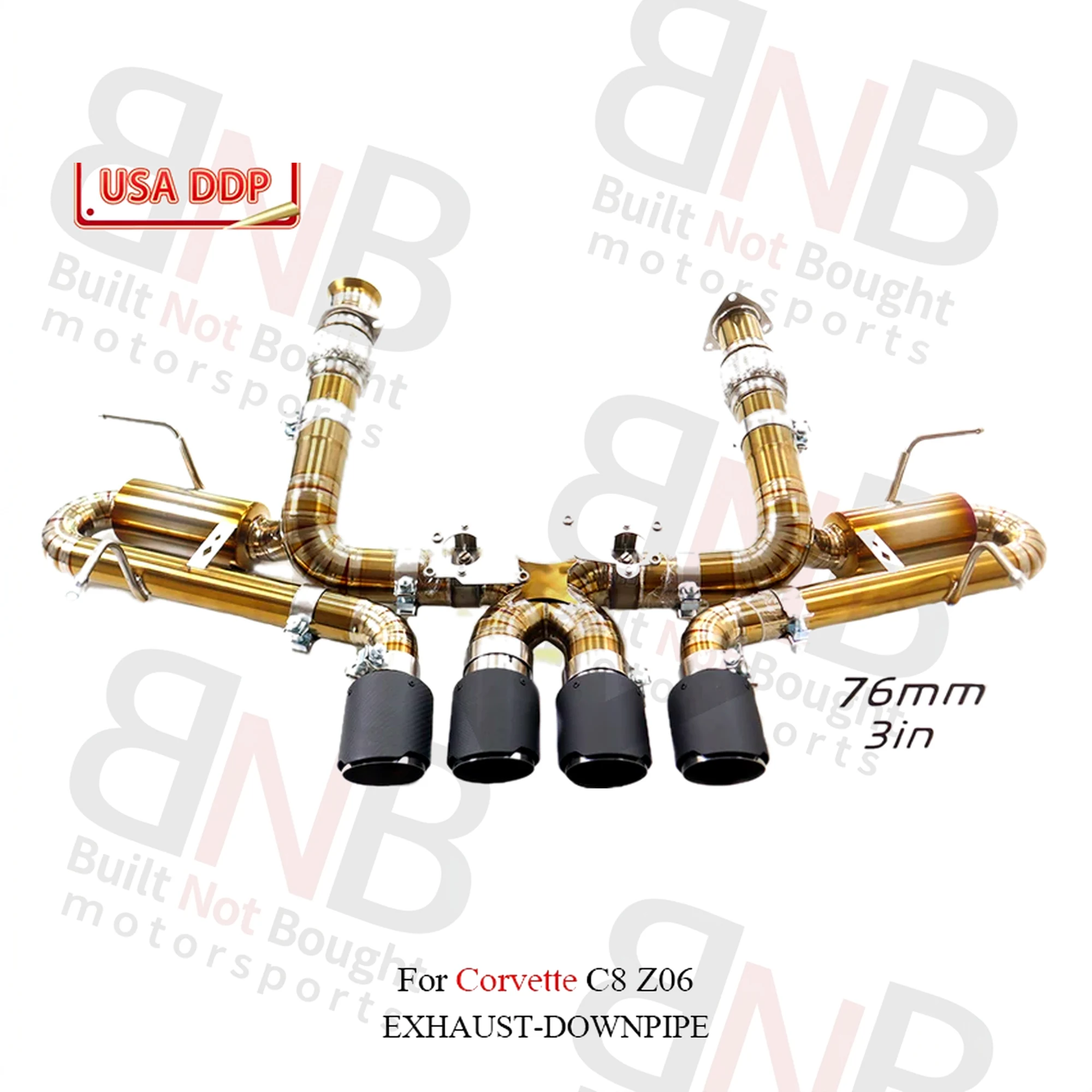BNB Motorsports Titanium Catback Exhaust System for Corvette C8 Z06 Golden 120*60*30mm