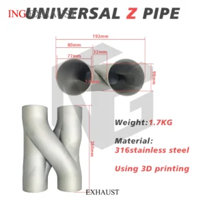 BNB Titaniumz Stainless Steel 316 Universal Z Pipe Exhaust 35x25x20 Silver