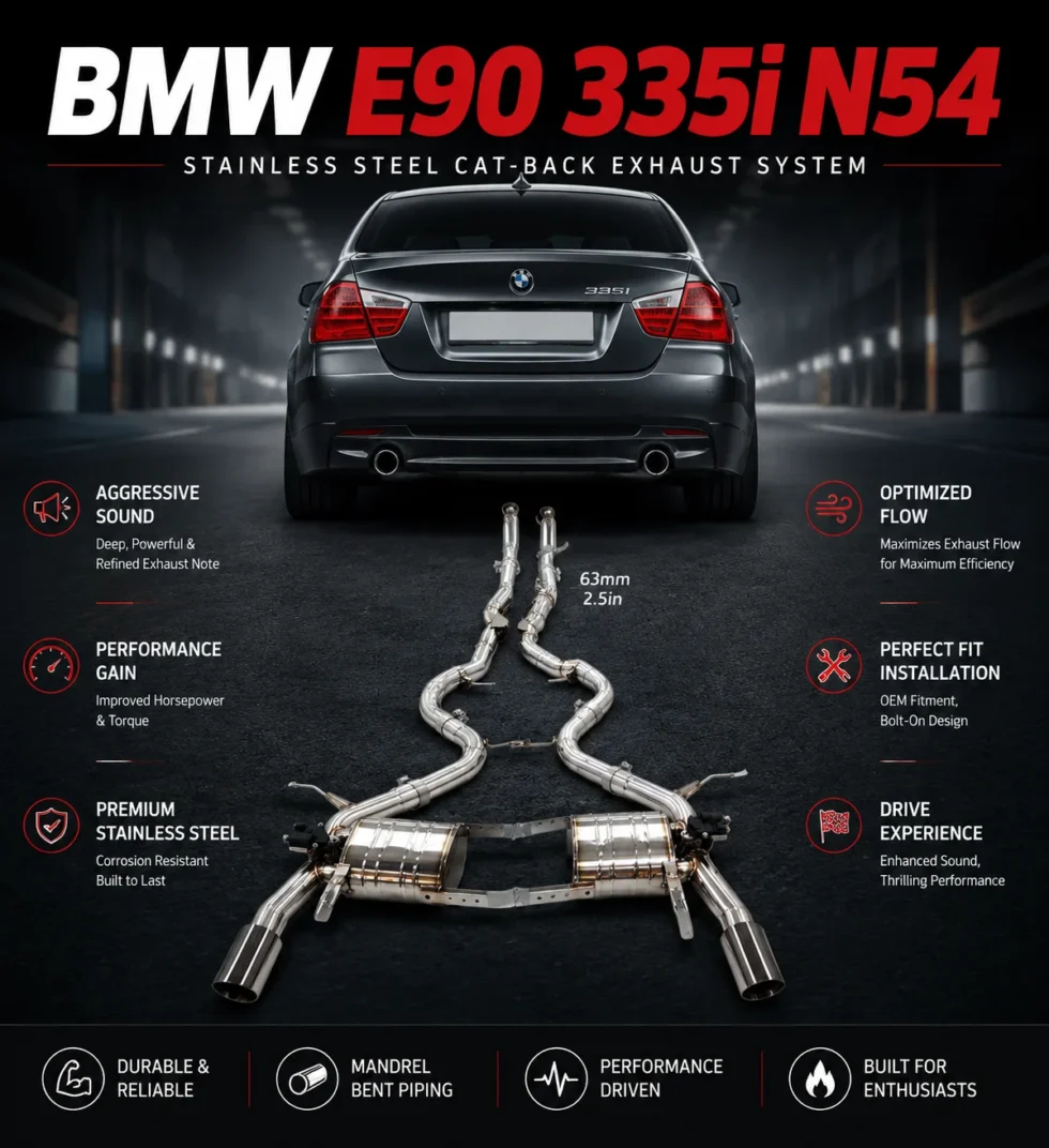 BNB Catback Exhaust System SS304 for BMW E90 335i N54 Slivery